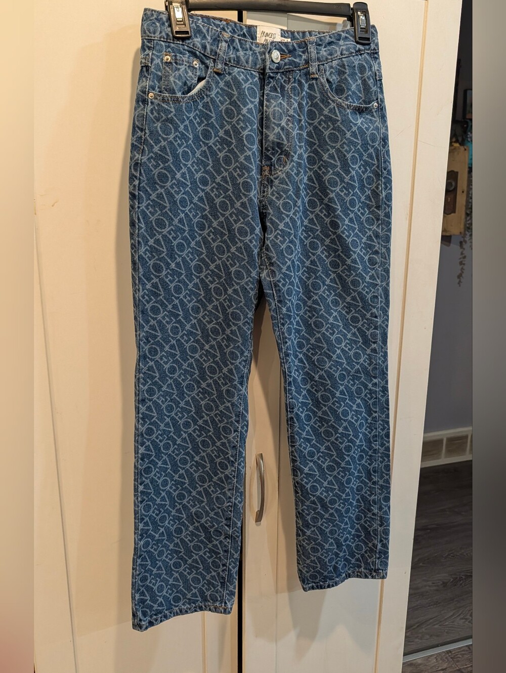 Princess Polly Men's Blue Logo-Print Straight Jeans